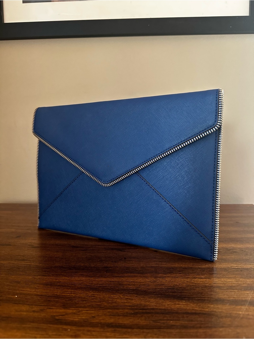 Rebecca Minkoff Blue Saffiano Leather Envelope Clutch